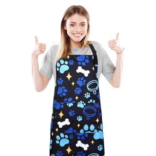 Dog Grooming Waterproof Apron with 2 Pockets, Cute Animals Puppy Dog Pets Apron - style: Blue Pet Collar