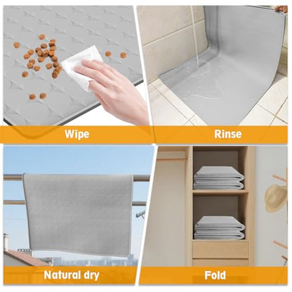 Extra Large Silicone Dog Food Mat 33.9"x21.9" – 0.27" Raised Edge Waterproof Pet Feeding Mat, Non-Slip Placemat for Multiple Bowls, Auto Feeders, Cat Fountains, Dishwasher Safe (Black/Gray) - color: Gray