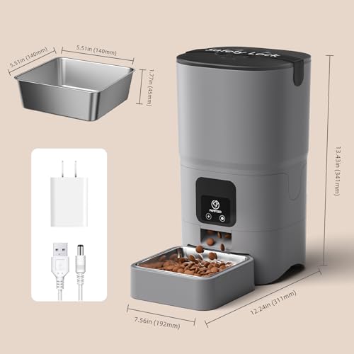 PAPIFEED Automatic Cat Feeder with App, 2.4G WiFi Cat Food Dispenser, 6L Timed Cat Feeders for Dry Food, 10 Meals/Day, 12 Portions/Meal, Dual Power Supply Smart Pet Feeder for Small Dog, Grey - color: Grey