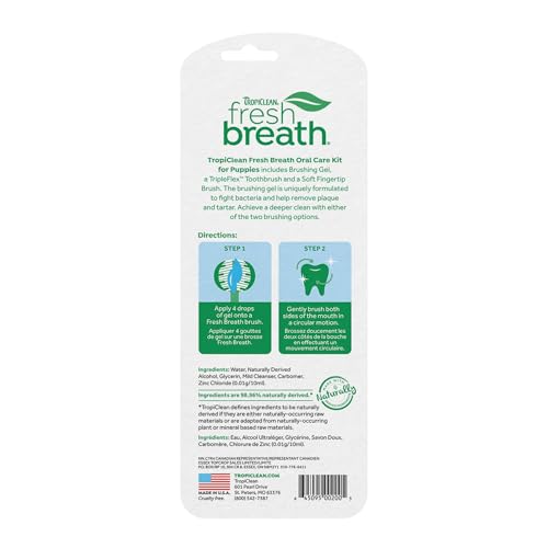 TropiClean Fresh Breath Toothbrush and Toothpaste Kit for Puppies, Teeth Cleaning Kit to Prevent Plaque & Tartar, Breath Freshener, Dog Dental Care