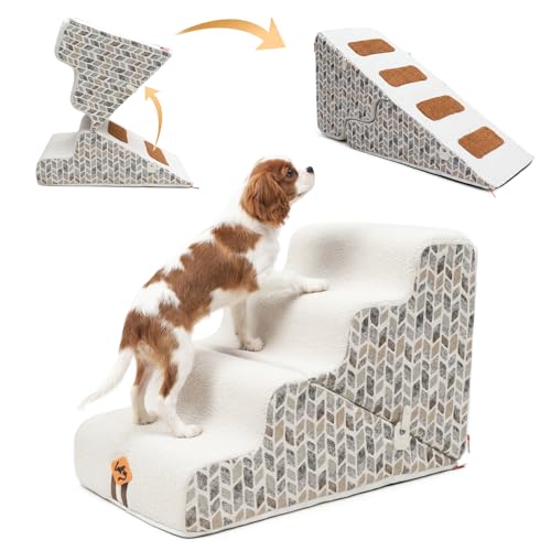 Laifug Pet Dog Stairs for Small Dogs 19.7" H, 2 in 1 Transformable 4-Step Pet Stairs and ramp, Dog Steps for Couch Bed (18~24 in) with Durable Non-Slip Waterproof Cover - size: 2 in 1 15.7"x28"x19.7"（4-layer ）