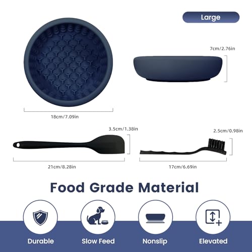 Dog Licking Bowl,Slow Feeder Dog Freeze Bowl, Anxiety Relief Treat Dispenser, Silicone Anti-chocking Pet Dish, Non-Slip Interactive Entertainment Puzzle Toy for Mediuml&Large -Dark Blue - color: deep blue, size: L