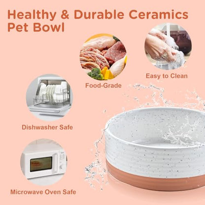 SPUNKYJUNKY Ceramic Dog and Cat Bowls 2 Pack, 5.1'' Dog and Cat Food Water Double Feeding Bowls Non-Slip for Cats and Puppy Small Sized Breed Microwave Dishwasher Safe - 13.5 OZ, 2pcs, Pattern White - color: Pattern White - Only Bowls*2, size: 5.1 in - 1.
