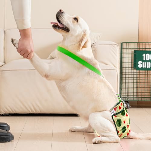 Avont 3 Pack Washable Female Dog Diaper with Suspender, Reusable Girl Doggie Diapers for Small Medium Large Doggy in Heat Cycle Period Incontinence - color: Yellow/Pink/Green…, size: M
