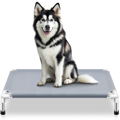 Outdoor Elevated Dog Bed, Dog Cots Beds for Large Dogs, Portable Cooling Raised Dog Beds for Large Dogs for Indoors, Outdoors, Beach - color: Grey-L