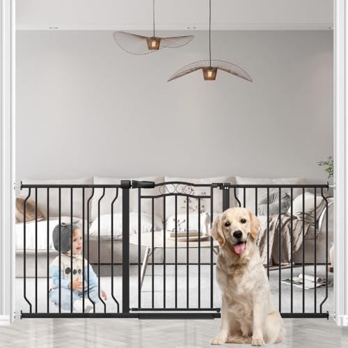 62.2-71.6" Extra Wide Baby Gate for Stairs No Drilling, 30" Tall Auto Close Press Mounted Baby Gate for Doorways, Adjustable Width Walk Through Long Gates for Kids or Pets, Black - color: Black, size: 62.6"-72.0"