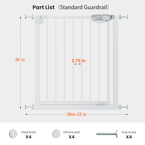 Safety Gate for Stairs & Doorways, Auto-Close Baby Gate or Dog Gate – Pressure Mount No Drilling, 30" Tall All Metal Frame with Dual Locking System (White, 30" Tall 29"-33" Wide) - size: 30"Tall 29"-33" Wide