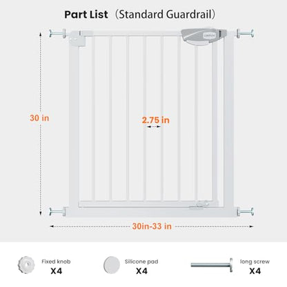 Safety Gate for Stairs & Doorways, Auto-Close Baby Gate or Dog Gate – Pressure Mount No Drilling, 30" Tall All Metal Frame with Dual Locking System (White, 30" Tall 29"-33" Wide) - size: 30"Tall 29"-33" Wide