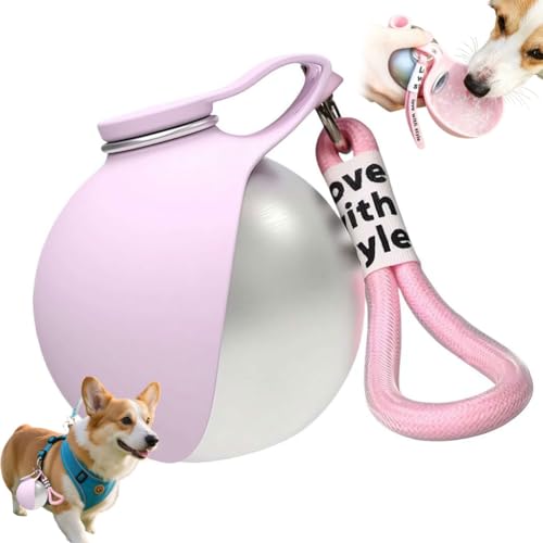 Dog Water Ball,Dog Water Bottle with Bowl,2-in-1 Portable Foldable DogWaterBottle,Leak-Proof,304 Stainless Steel Large-Capacity Cup with Foldable Silicone Bowl,Perfect for Travel - color: Pink
