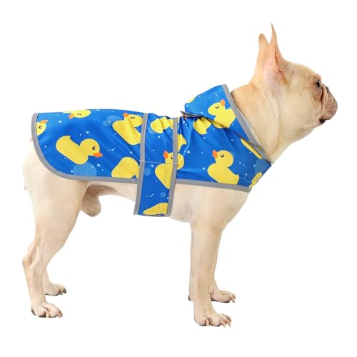 Dog Raincoat for Medium Dogs Waterproof Jacket Hooded Rain Coats with Reflective Strips Leash Hole & Poncho Adjustable Fit (ShinyDuck,M) - color: A. Ducks, size: Medium