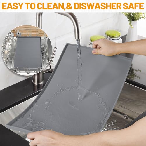 Hubulk Dog Feeding Mat,100% Waterproof Food Grade Silicone Pet Food and Water Bowl Placemat,Dishwasher, High Raised Edge to Prevent Spills,Nonslip Tray to Stop Messes on Floor（28"x18"x0.8", Grey） - color: Grey, size: 28"l X 18"w