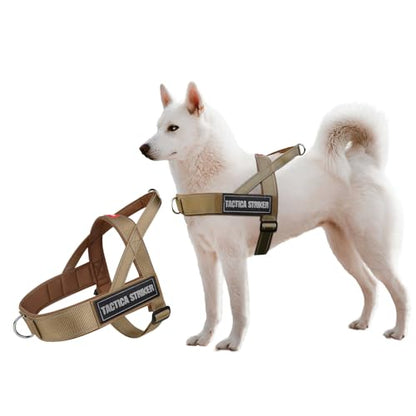 Dog Harness, Upgraded Escape Proof Adjustable Vest Puppy Outdoor Walking, Soft Breathable Jacket with Reflective Strips for Dark Night (Khaki, M)
