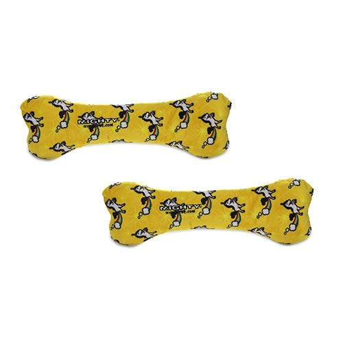 MIGHTY Tuffy 2 Pack Bone Dog Toy: Ultra Durable Plush Toy with Multiple Layers & Reinforced Seams, Washable and Floats, Vinyl Bone & Fleece - color: 2PK Yellow Unicorn Bone