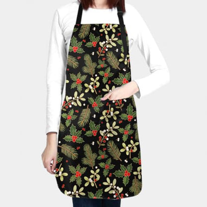 Sweetshow Cute Dog Apron with 2 Pockets and Adjustable Neck Waterproof Kitchen Cooking Dog Grooming Aprons for Women Men - color: Holly Berry