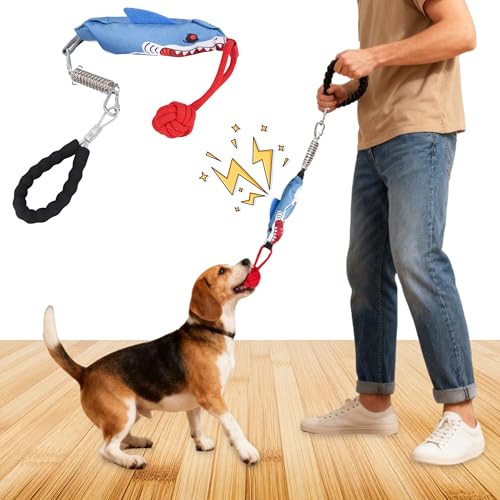 Dog tug of war Toy with Handle,Interactive Dog Toys with Squeak for Aggressive chewers, Durable Bungee Cord Toy with chew Ball - color: Single handle tug of war