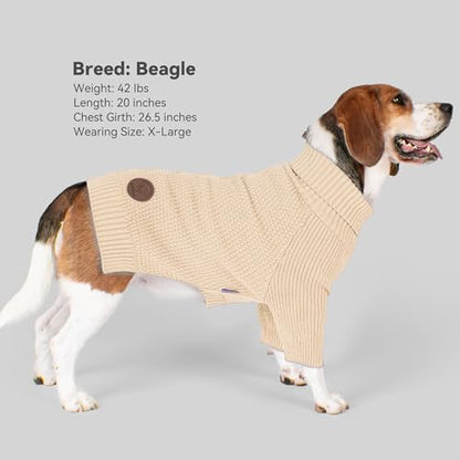 cyeollo Dog Sweater Turtleneck Knitted Sweaters with Long Sleeve Fall Winter Dog Clothes Sweaters for Small Dogs, Beige M - color: Beige, size: Medium