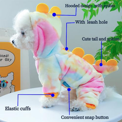 Dinosaur Puppy Coats, Winter Fleece Hoodies with Leash Ring, Cat Coat, Funny Dog Costume for Boy, Girl, Christmas, Halloween (Yellow, X-Large) - color: Yellow, size: X-Large