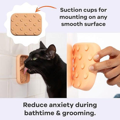 Awoo Sardina - Silicone Lick Mat + Slow Feeder for Cats & Small Dogs - Non-Slip Design with Suction Cups - Dishwasher Safe Pet Dish - Extends Mealtime and Reduces Anxiety - for Wet & Dry Food (Melon) - color: Melon