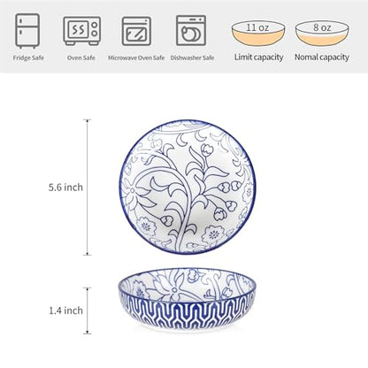 Selamica 세라믹 고양이 그릇, 14cm(5.6인치) 너비의 얕은 고양이 사료 그릇, 음식과 물용, 수염 친화적, 6개 세트, 빈티지 블루 - color: 빈티지 블루, size: 5.6 Inch, Set of 6