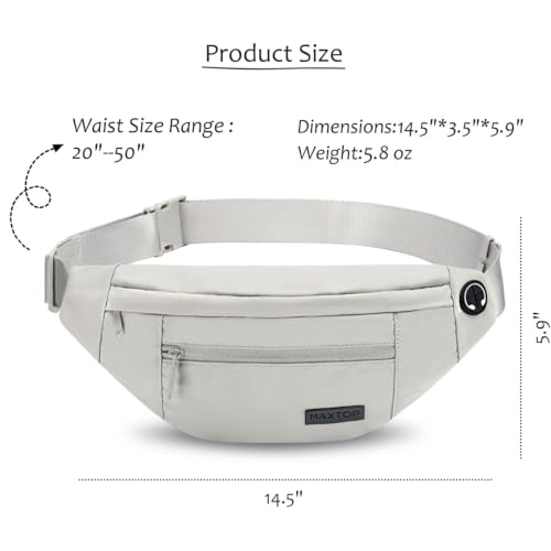 MAXTOP Large Crossbody Fanny Pack with 4-Zipper Pockets,Gifts for Enjoy Sports Festival Workout Traveling Running Casual Hands-Free Wallets Waist Pack Phone Bag Carrying All Phones - color: Cloud Grey(Washed Nylon with Silver Metal Zipper), style: Large F