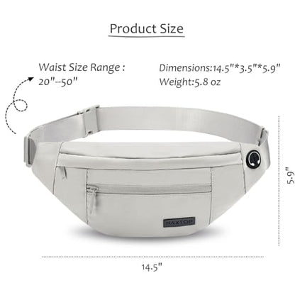 MAXTOP Large Crossbody Fanny Pack with 4-Zipper Pockets,Gifts for Enjoy Sports Festival Workout Traveling Running Casual Hands-Free Wallets Waist Pack Phone Bag Carrying All Phones - color: Cloud Grey(Washed Nylon with Silver Metal Zipper), style: Large F