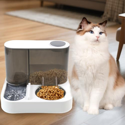 Automatic Gravity Cat Feeder with Stainless Steel Food Bowl, 2 in 1 Cat Feeder and Water Dispenser Combo Detachable Pet Water and Food Dispenser Set for Puppy Kitten Small Dog(Gray) - color: 【Grey】