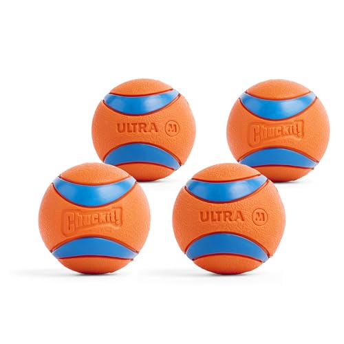 Chuckit! Ultra Ball Dog Toy - Medium Bouncy Fetch Balls For Dogs 20-60 lbs - Made from Durable Rubber - Floating Water Pet Toys - Size Medium - 2.5-inch Diameter - Pack of 4 - size: Medium, style: Medium (4 Pack)
