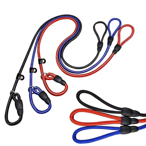 FOVRLZSE Upgraded Dog Slip Lead (3-Pack) Adjustable Nylon Lead for Dogs (Red/Black/Blue), Training Aid, Eco-Friendly Cotton Lining, Integrated Plastic Buckle, - color: Red, Black, Blue