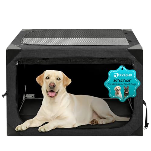 Dog Crate,30x21x21 Inch Large Dog Crate for Large or Medium Dogs, Portable and Foldable Design of Dog Cage, Perfect for Travel or Home Use, Dog Kennel with 3-Door and Durable Mesh Windows, Dark Grey - color: Dark Grey, size: 30.0"L x 21.0"W x 21.0"H