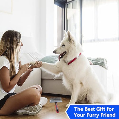 Slicker Brush for Dogs, Deshedding Dog Brush - Removes Loose Fur and Tangles, 1"" Extra Long Pins Go Deep Into The Undercoat, Professional Grade Dog Brush for Shedding, Large, Red
