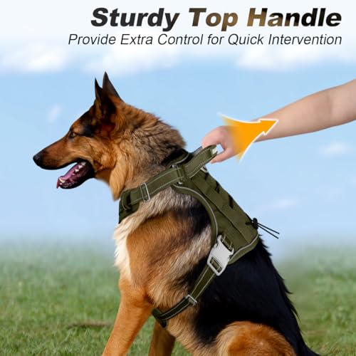 BARKBAY Service Dog Vest Tactical Dog Harness Medium Large Sized Dog No Pull Adjustable Dog Harness Reflective K9 Working Training Easy Control Military Molle System(Green,L) - color: Green, size: Large