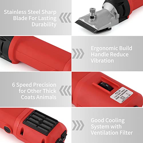 DUCKBOY Heavy Duty Clippers for Thick Coats Animals, 500W Professional Electric Shearing Machine for Horse Pony Cattle and Large Dogs Livestocks Grooming, 6 Speed & 2 Detachable Shearing Blades - size: Corded 500W