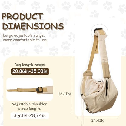 Dog Carrier Sling for Small Dogs/Cats Up to 15 lbs - Multi-Pocket Oxford Pet Sling Carrier Bag with Adjustable Strap (Beige) - color: Beige