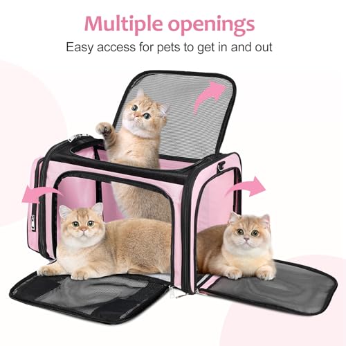 Discala Extra Large Cat Carrier for 2 Cats, Pet Carrier, Dog Carrier for Small Dogs, Cat Carrier Soft, Collapsible Large Pet Carrier for Traveling Indoor and Outdoor Uses - Pink 24"x16"x16"
