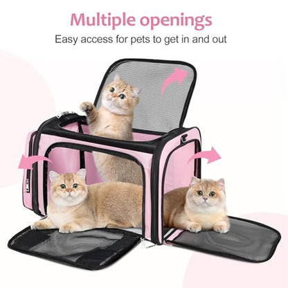 Discala Extra Large Cat Carrier for 2 Cats, Pet Carrier, Dog Carrier for Small Dogs, Cat Carrier Soft, Collapsible Large Pet Carrier for Traveling Indoor and Outdoor Uses - Pink 24"x16"x16"