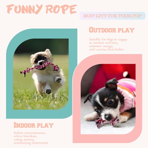 3 Pack Dog Rope Toys Puppy Teething Sturdy Cotton Chew Toy for Small Breed | 2-8 Months Pets Durable Interactive Tug Ropes Teeth Clean Pink Girl Indoor/Outdoor Boredom - size: Small