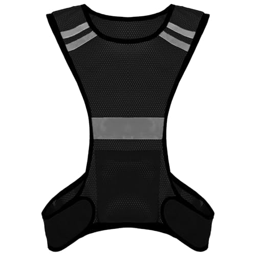 Ptwola Reflective Running Vest High Visibility Running Gear with Large Pocket Night Lightweight Reflective Safety Vest - color: Black