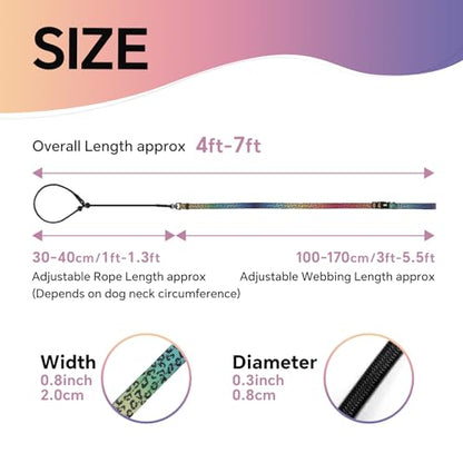 QQPETS Adjustable Slip Lead Dog Leash, Hands Free Waist Leash for Dog Walking, Reflective Training Lead with 360° Swivel Anti-Tangle, 4-7 ft Length for All Breeds - color: Gradient Leopard