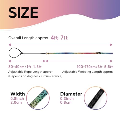 QQPETS Adjustable Slip Lead Dog Leash, Hands Free Waist Leash for Dog Walking, Reflective Training Lead with 360° Swivel Anti-Tangle, 4-7 ft Length for All Breeds - color: Gradient Leopard