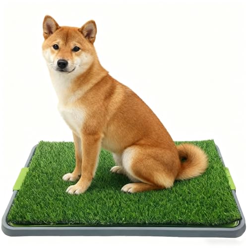 Dog Grass Pad with Tray Artificial Grass Potty Pad for Dogs Indoor/Outdoor Puppy Potty Training with Drainage System,Non-Slip Base & Realistic Turf Mat for Balcony,Patio,Apartment Use(26.7"*16.7")
