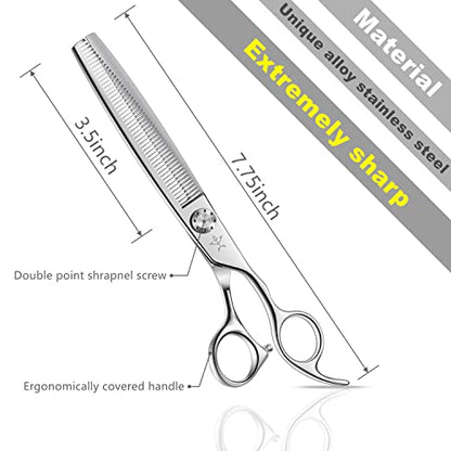 High-end Professional Dog Grooming Thinning Scissors Teeth Cutting Blending Shears Pet Texturizing Shears 7.5 Inch Extremely Very Sharp Stainless Steel Alloy For Cat Horse And Other Animals - style: 7.5inch Thinning