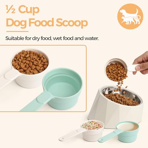 ComSaf Dog Food Scoop 1/2 Cup - MSBC Melamine Pet Food Scoop Measuring Cup for Dog Cat Ferret Rabbit Bird Food, Half Cup Scoop Food-Grade Pet Feed Scoops with Handle, Dishwasher Safe, White - color: White, size: 1/2 Cup