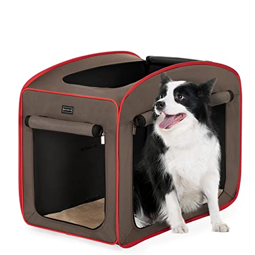 Petsfit Pop Up Dog Crates Kennel Carrier, Portable and Lightweight, Included Soft Mat and Carrying Case - color: Brown, size: Large