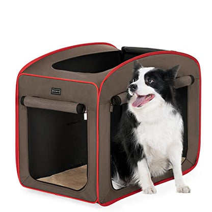 Petsfit Pop Up Dog Crates Kennel Carrier, Portable and Lightweight, Included Soft Mat and Carrying Case - color: Brown, size: Large