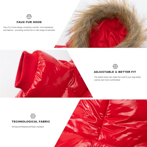 PINA Dog Winter Coat, Dog Winter Jacket with Large Faux Fur Hood, Dog Winter Vest Windproof and Warm, Suitable for Small to Large Dogs, Red, L - color: Red, size: L(chest:21.6in)