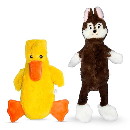 FGA MARKETPLACE Duck-Fox Flat NO Stuffing NO Squeak Plush Dog Toy, Funny Style Will Entertain Your Pet for Hours, Recommended for Small and Medium Dog 21 INCH Long - color: DUCK FOX
