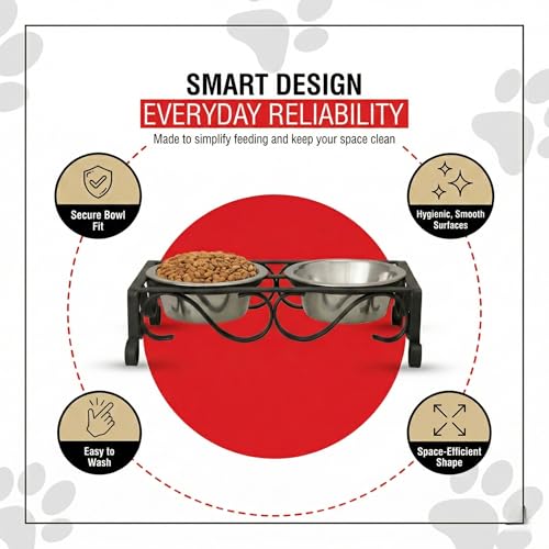 Loving Pets Elevated Dog Bowls – Raised Stainless Steel Dog Bowls with Steel Stand – Non-Skid, No Spill Feeder for Small, Medium & Large Dogs – Easy to Clean, Durable Raised Dog Feeding Station - color: Matte Black, size: 1 Quart