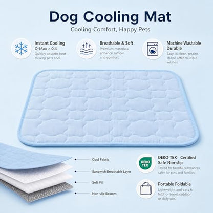 Pet Cooling Mat for Dogs, Breathable & Washable Cat Cooling Mat, Thin & Portable Dog Bed for Crate Kennel Car Sofa Floor, Q-Max>0.4 Indoor Outdoor Summer Use, 24x18, Blue - size: 24" x 18" (S)
