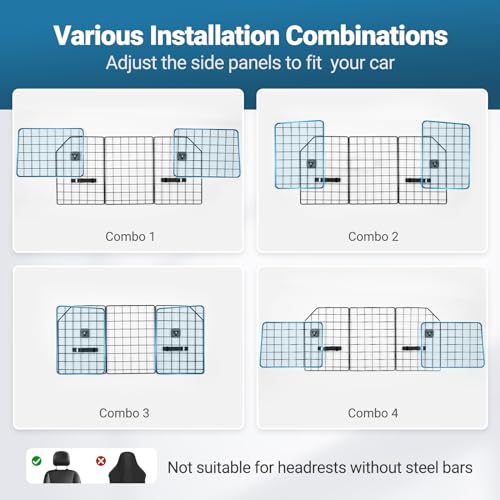 rabbitgoo Dog Car Barrier for SUVs, Adjustable Large Pet Gate, Universal-Fit Divider Cargo Net, Heavy-Duty Wire Mesh Dog Barrier SUV, Van Vehicles Subaru Car Accessories Safety Travel, Triple Folding
