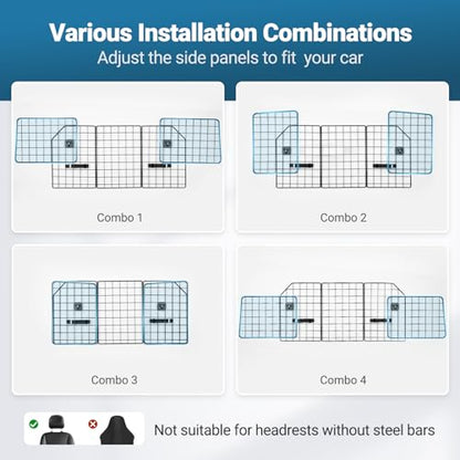 rabbitgoo Dog Car Barrier for SUVs, Adjustable Large Pet Gate, Universal-Fit Divider Cargo Net, Heavy-Duty Wire Mesh Dog Barrier SUV, Van Vehicles Subaru Car Accessories Safety Travel, Triple Folding